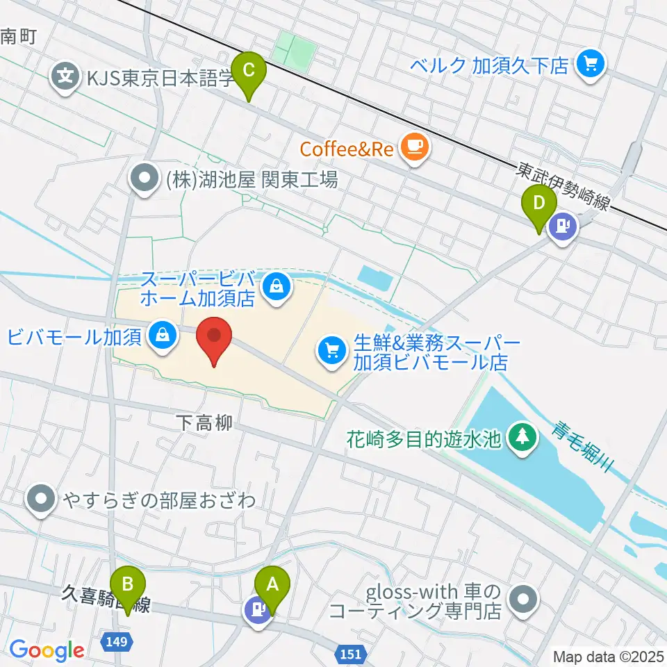 昭和楽器 ビバモール加須センター周辺のコンビニエンスストア一覧地図
