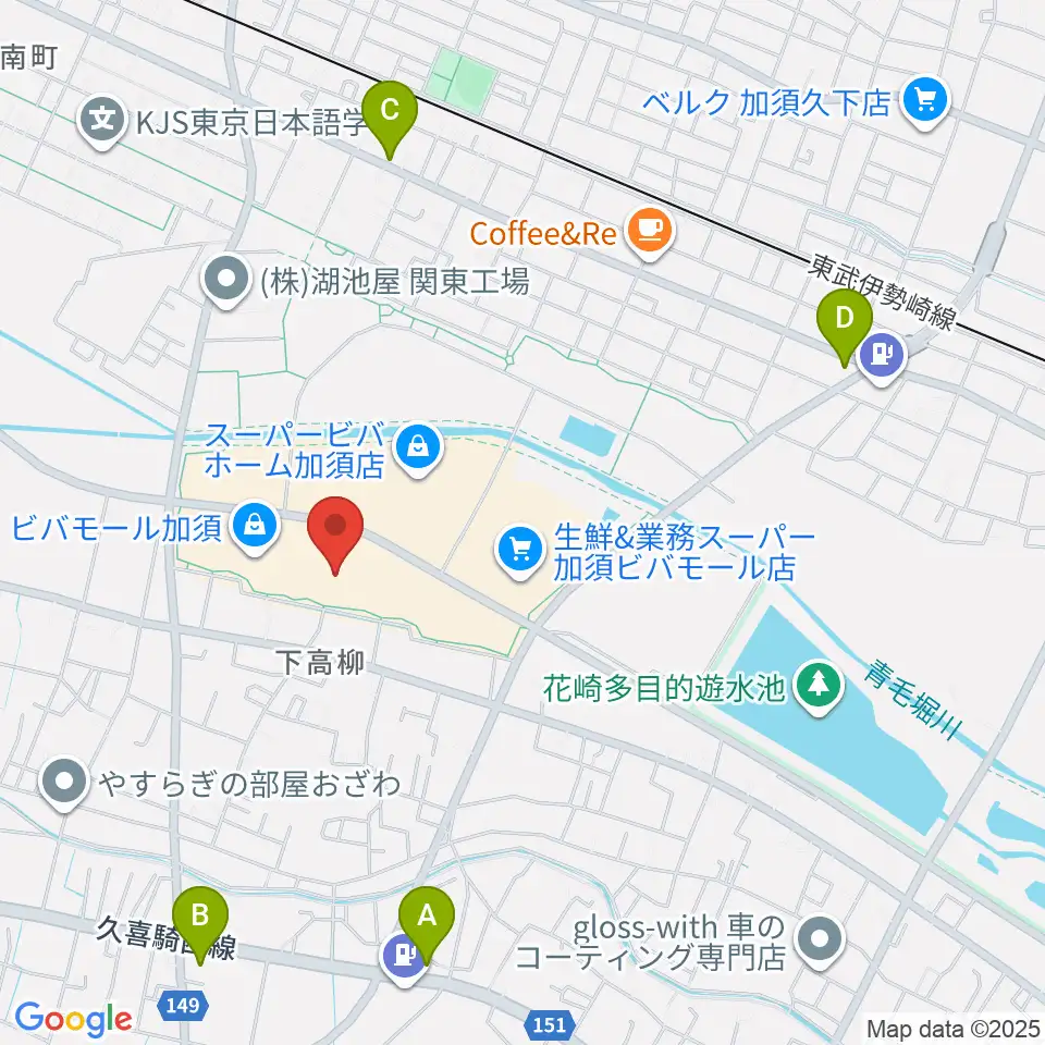 昭和楽器 ビバモール加須センター周辺のコンビニエンスストア一覧地図