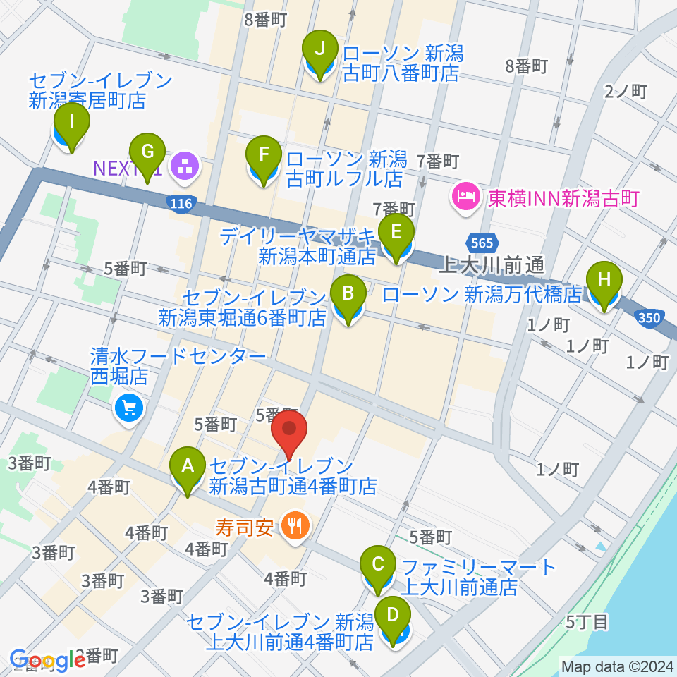 あぽろん新潟店周辺のコンビニエンスストア一覧地図