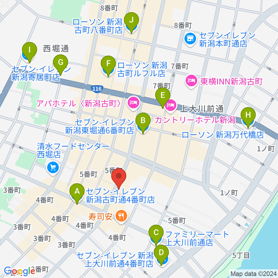 あぽろん新潟店周辺のコンビニエンスストア一覧地図