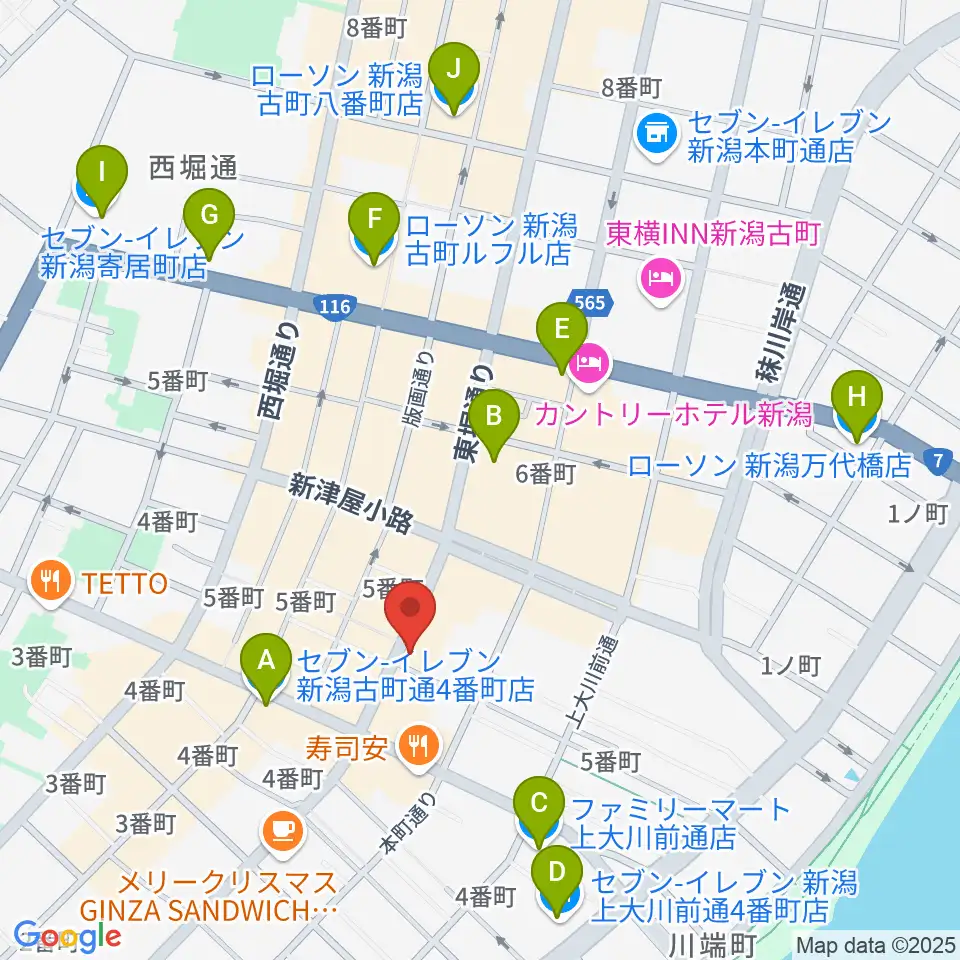 あぽろん新潟店周辺のコンビニエンスストア一覧地図