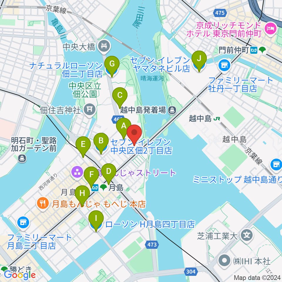 月島ピアノ＆リトミック周辺のコンビニエンスストア一覧地図