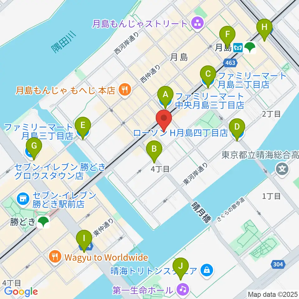 月島リトミックダンススタジオG&S周辺のコンビニエンスストア一覧地図