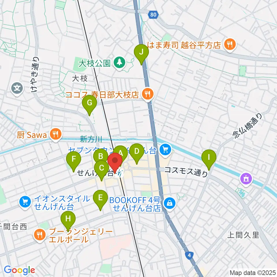 リトミックランドせんげん台教室周辺のコンビニエンスストア一覧地図