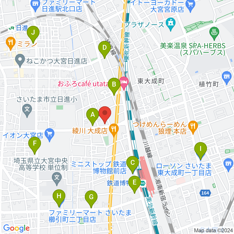 ユニオン楽器ピアノパワーセンターさいたま店周辺のコンビニエンスストア一覧地図