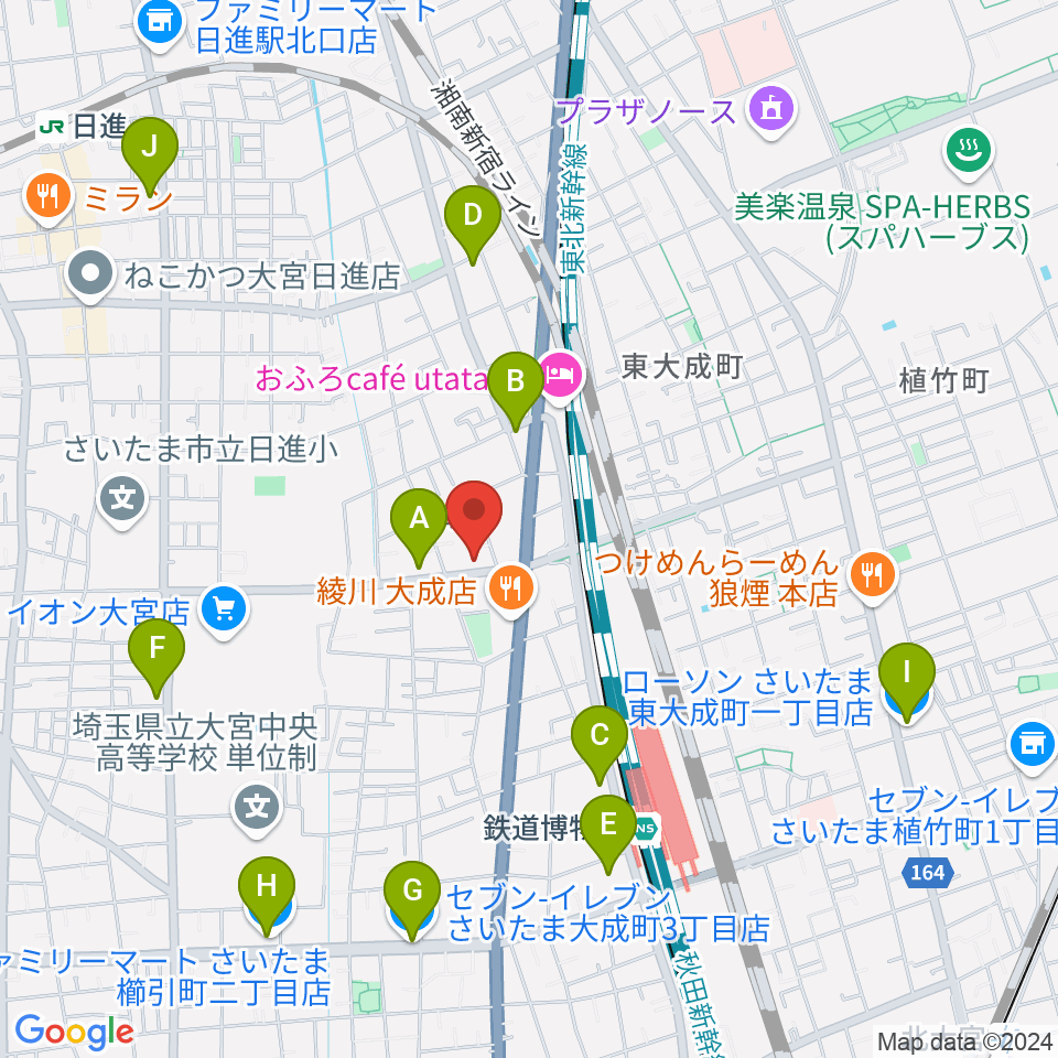 ユニオン楽器ピアノパワーセンターさいたま店周辺のコンビニエンスストア一覧地図