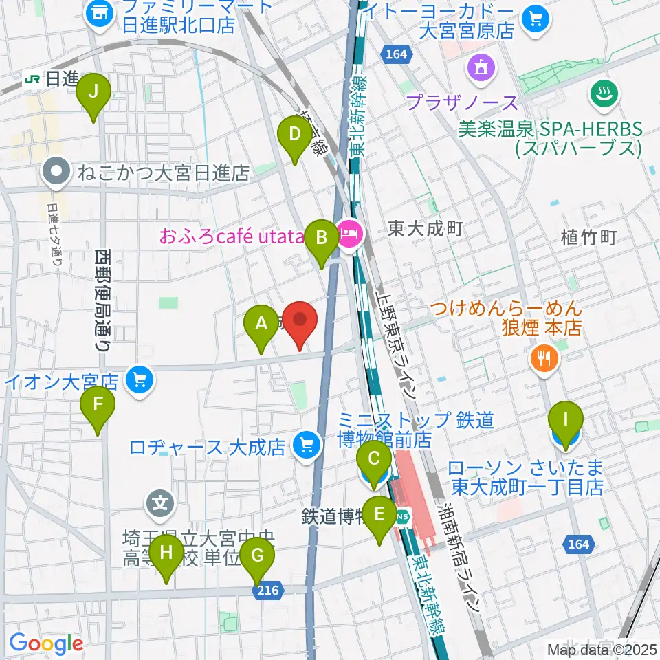 ユニオン楽器ピアノパワーセンターさいたま店周辺のコンビニエンスストア一覧地図