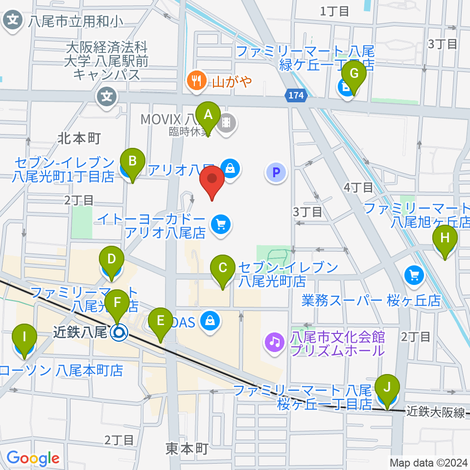 小阪楽器店 アリオ八尾店周辺のコンビニエンスストア一覧地図