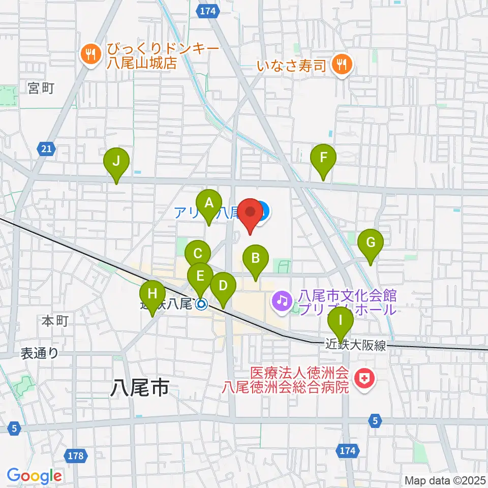 小阪楽器店 アリオ八尾店周辺のコンビニエンスストア一覧地図