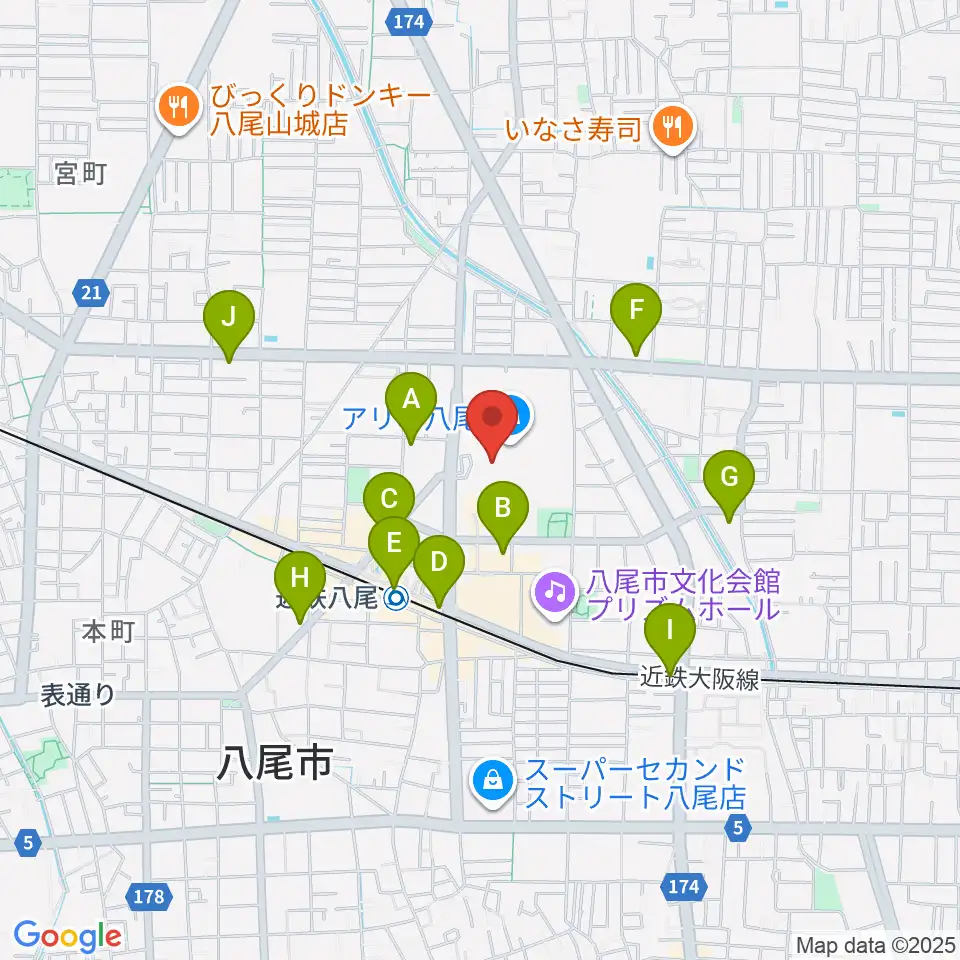 小阪楽器店 アリオ八尾店周辺のコンビニエンスストア一覧地図
