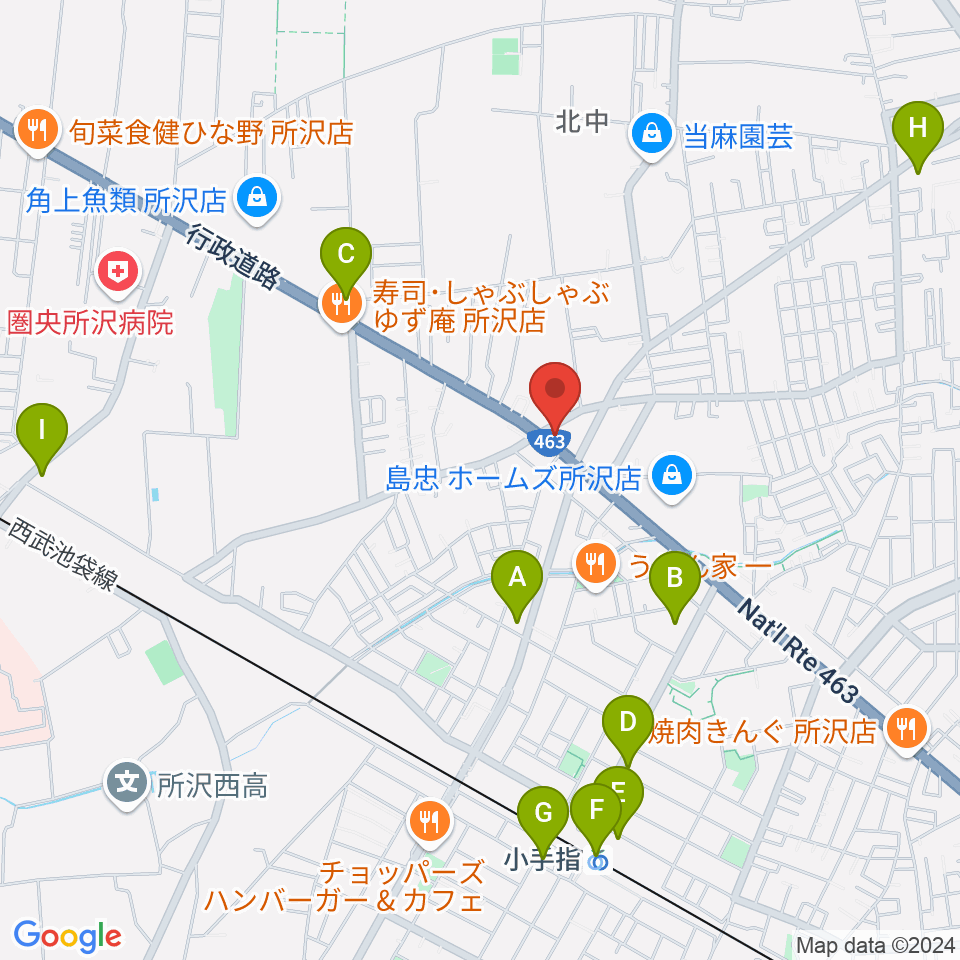 ピアノパワーセンター所沢店周辺のコンビニエンスストア一覧地図