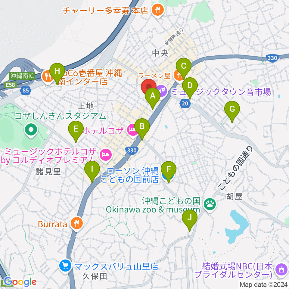 OTORAKU コザ劇場周辺のコンビニエンスストア一覧地図