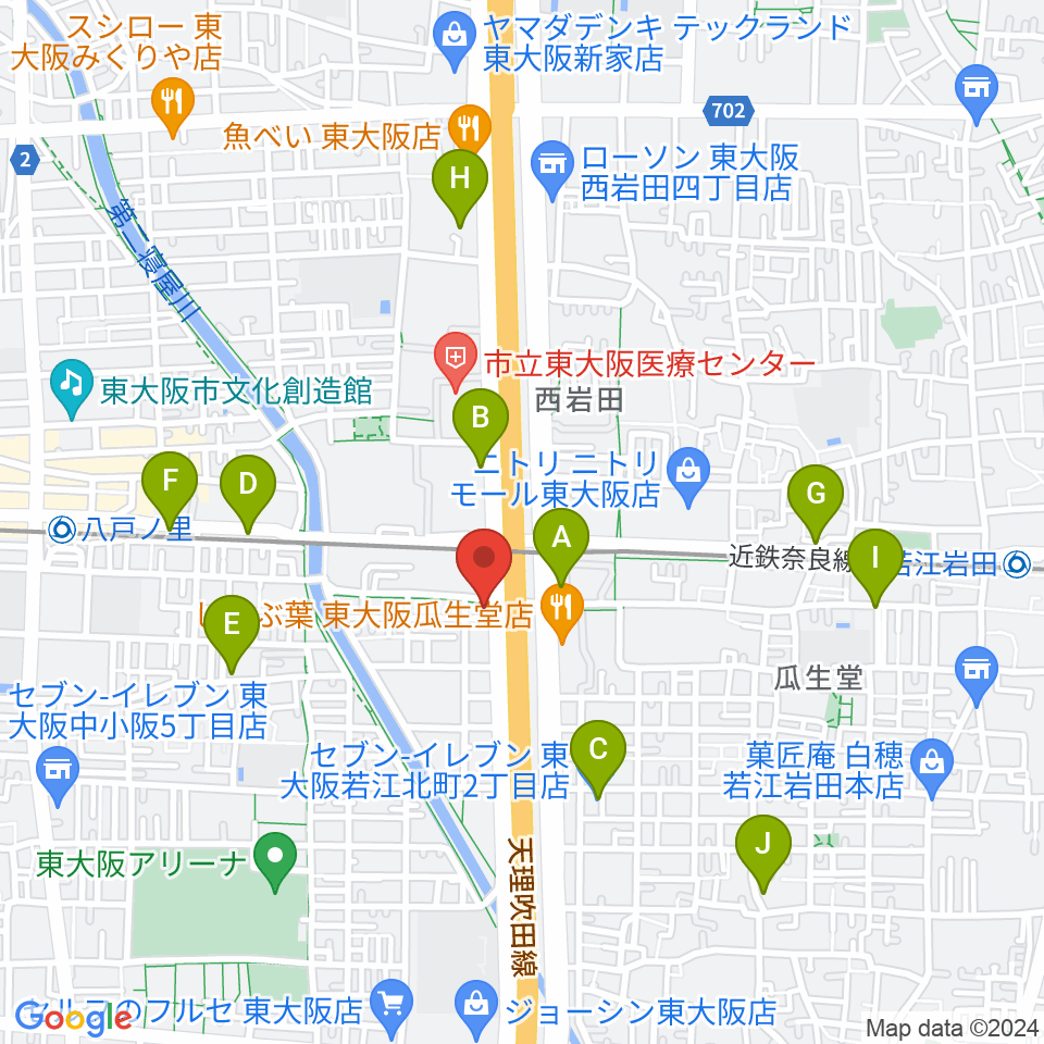 小阪楽器店 八戸ノ里店周辺のコンビニエンスストア一覧地図