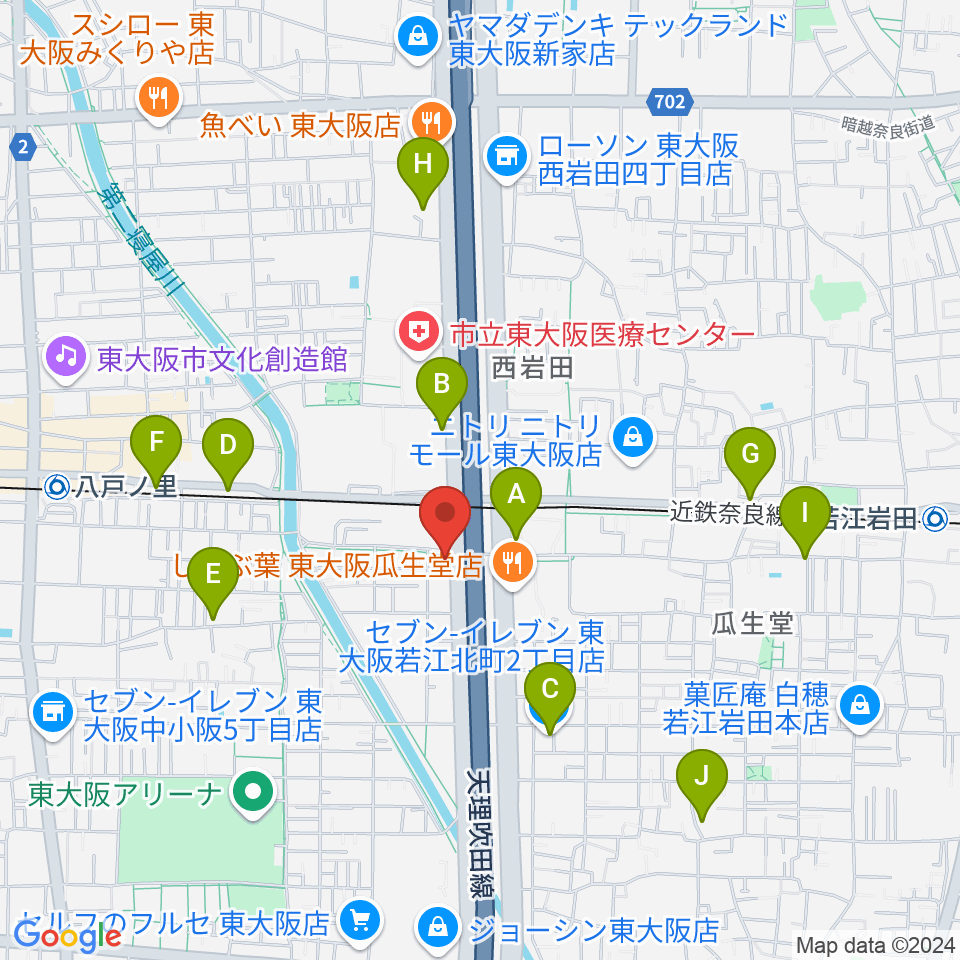 小阪楽器店 八戸ノ里店周辺のコンビニエンスストア一覧地図