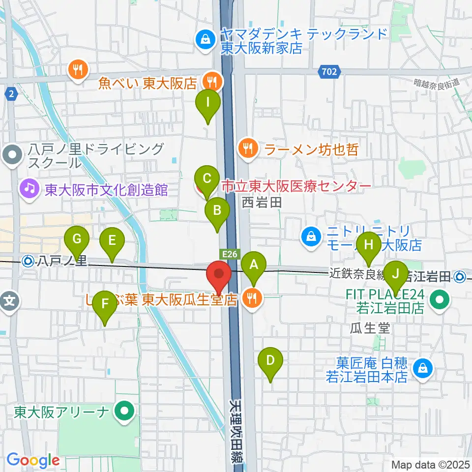 小阪楽器店 八戸ノ里店周辺のコンビニエンスストア一覧地図