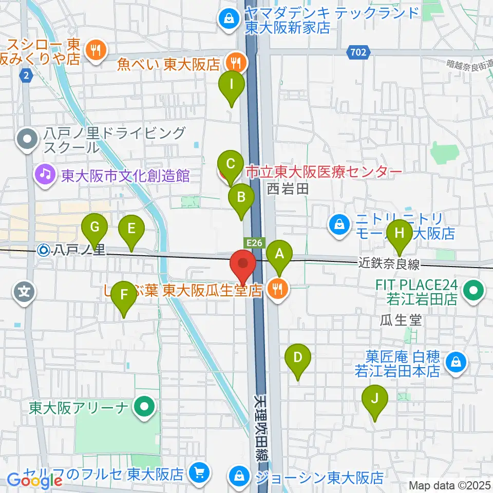 小阪楽器店 八戸ノ里店周辺のコンビニエンスストア一覧地図