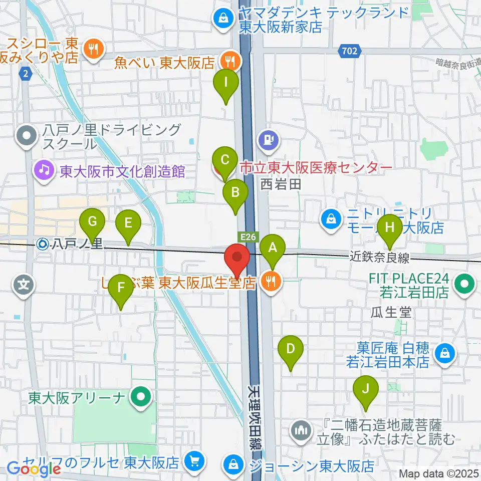 小阪楽器店 八戸ノ里店周辺のコンビニエンスストア一覧地図