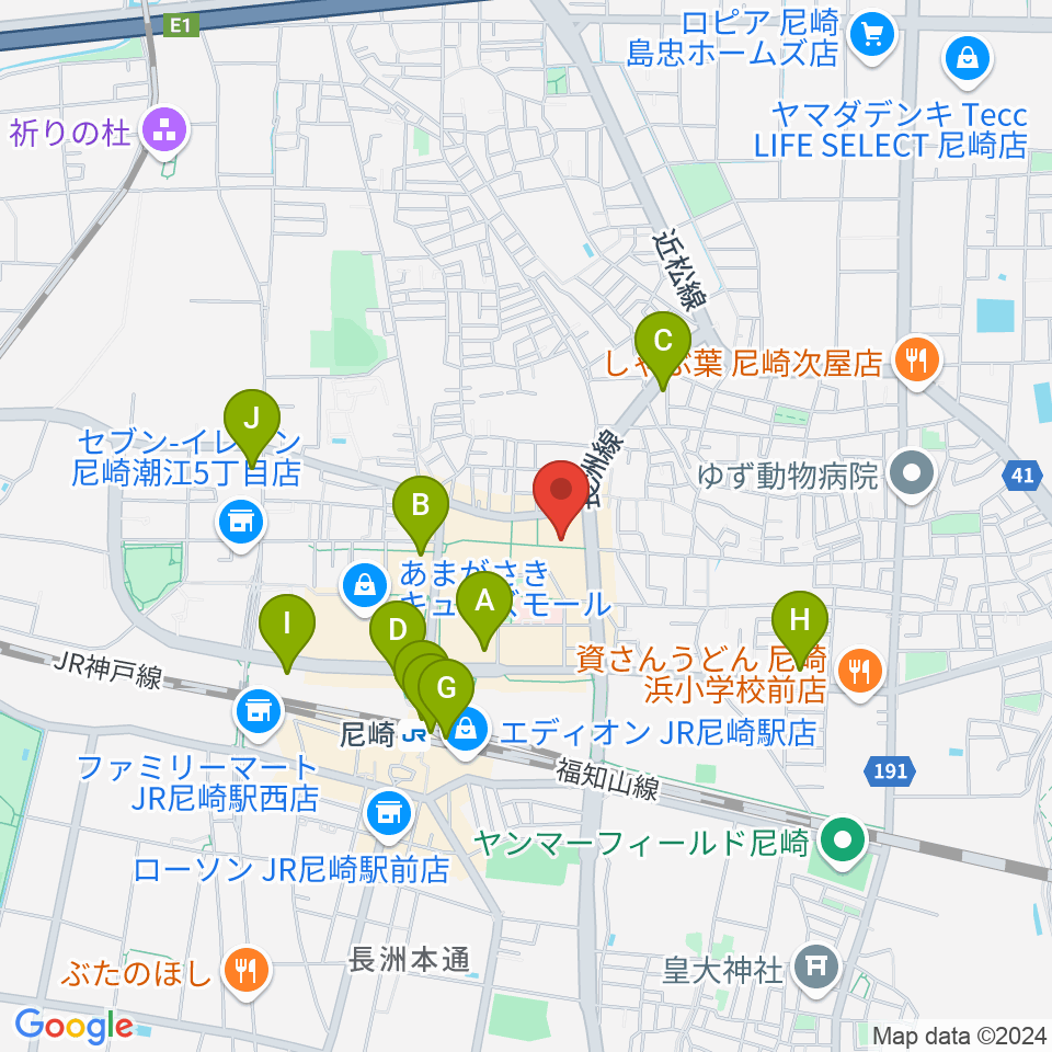 アール・エイチ・ワイ音楽教室 JR尼崎駅前教室周辺のコンビニエンスストア一覧地図