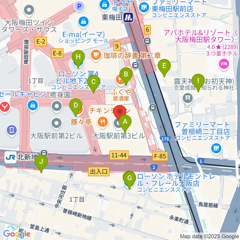 アール・エイチ・ワイ梅田周辺のコンビニエンスストア一覧地図