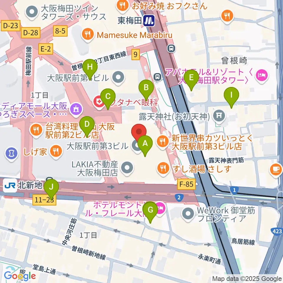 アール・エイチ・ワイ梅田周辺のコンビニエンスストア一覧地図