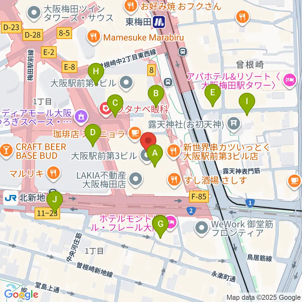 アール・エイチ・ワイ梅田周辺のコンビニエンスストア一覧地図