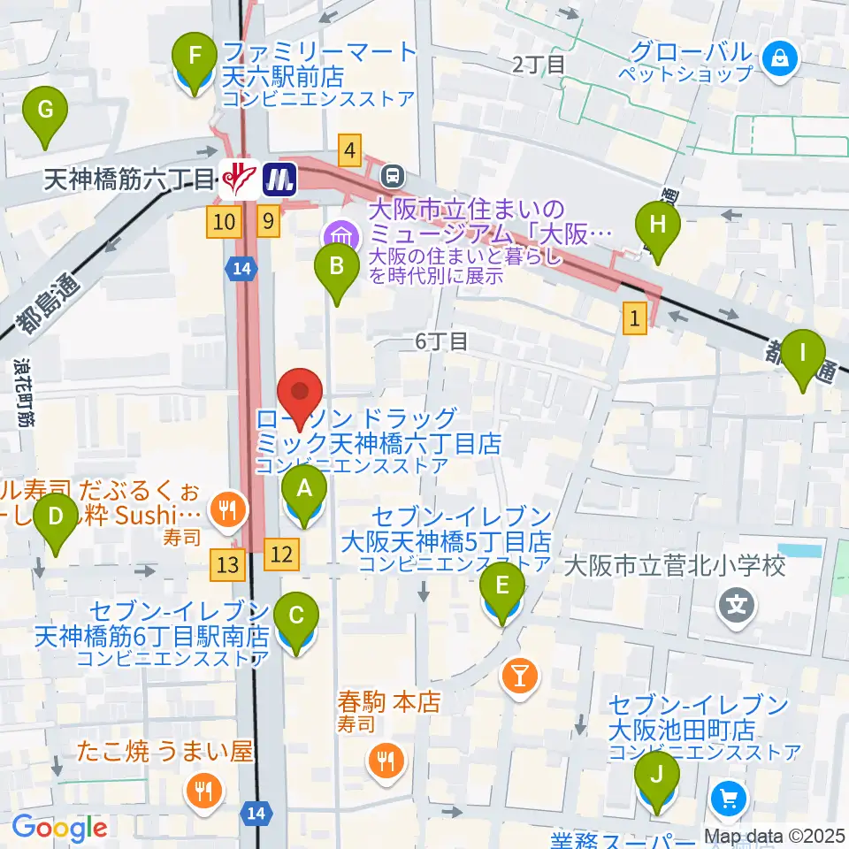 フィス音楽教室(天六教室)周辺のコンビニエンスストア一覧地図