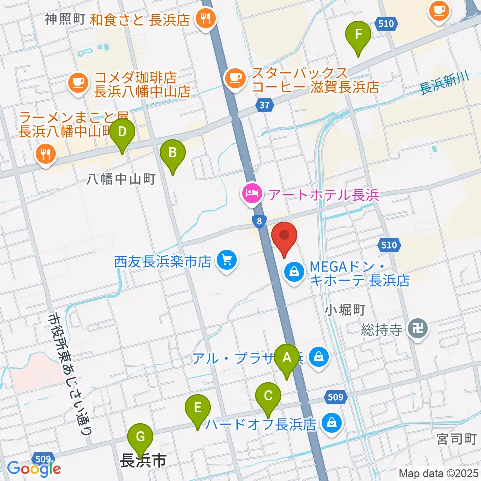 奏音(かのん)長浜教室周辺のコンビニエンスストア一覧地図