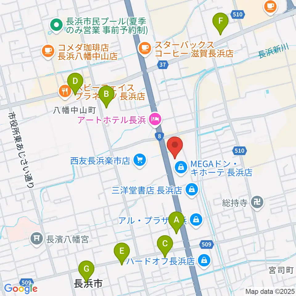 奏音(かのん)長浜教室周辺のコンビニエンスストア一覧地図