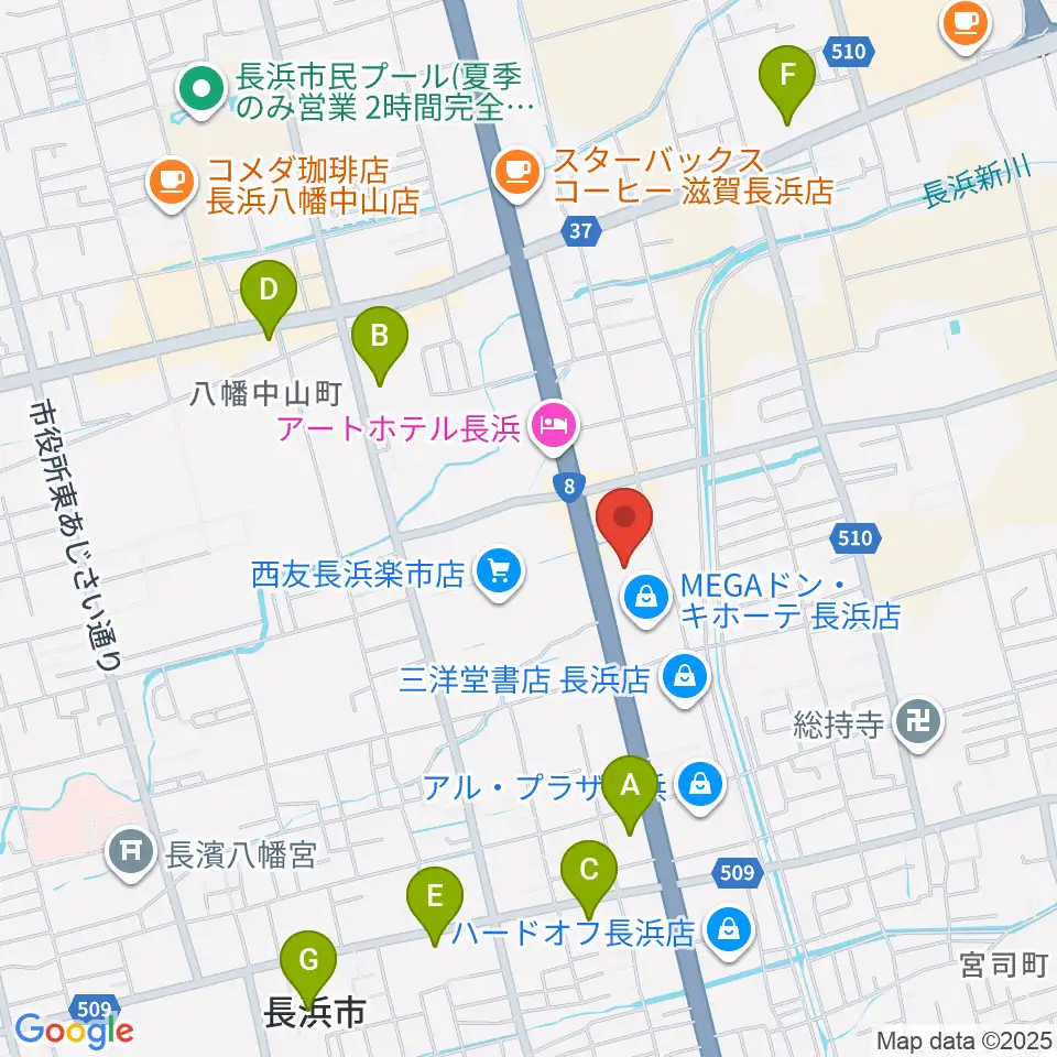 奏音（かのん）長浜教室周辺のコンビニエンスストア一覧地図