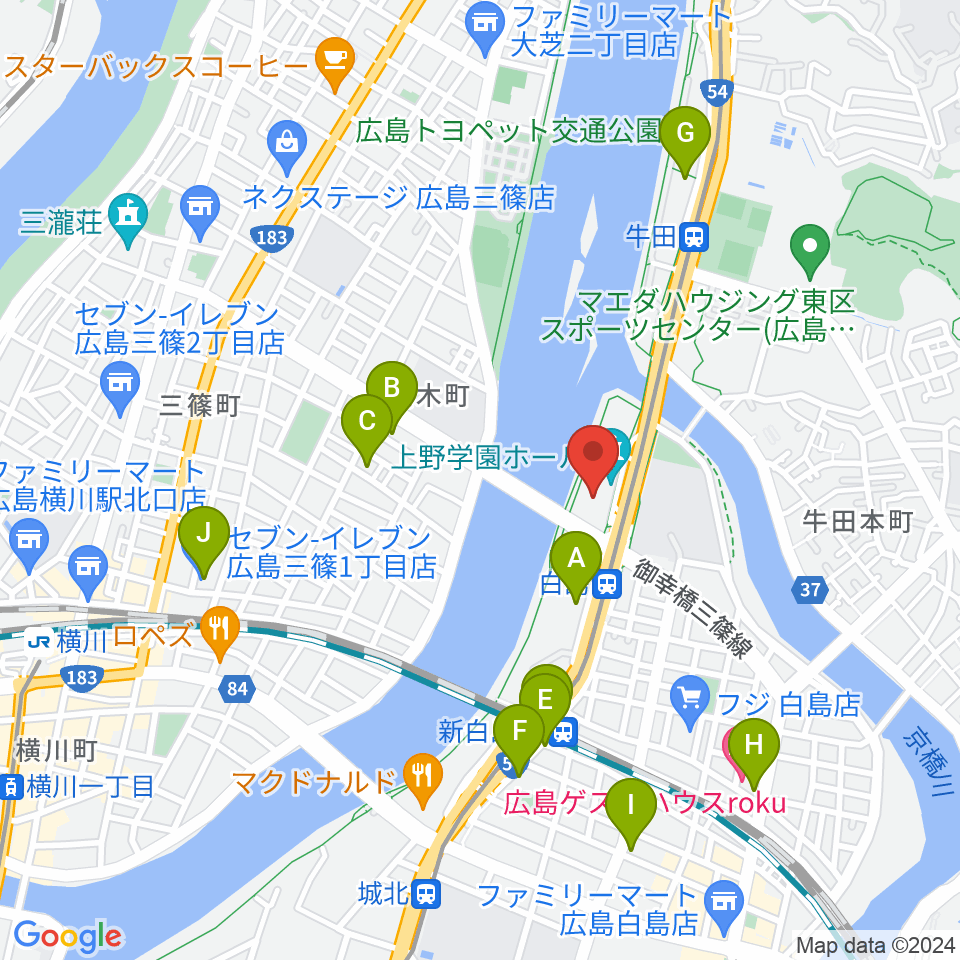 上野学園ホール周辺のコンビニエンスストア一覧地図