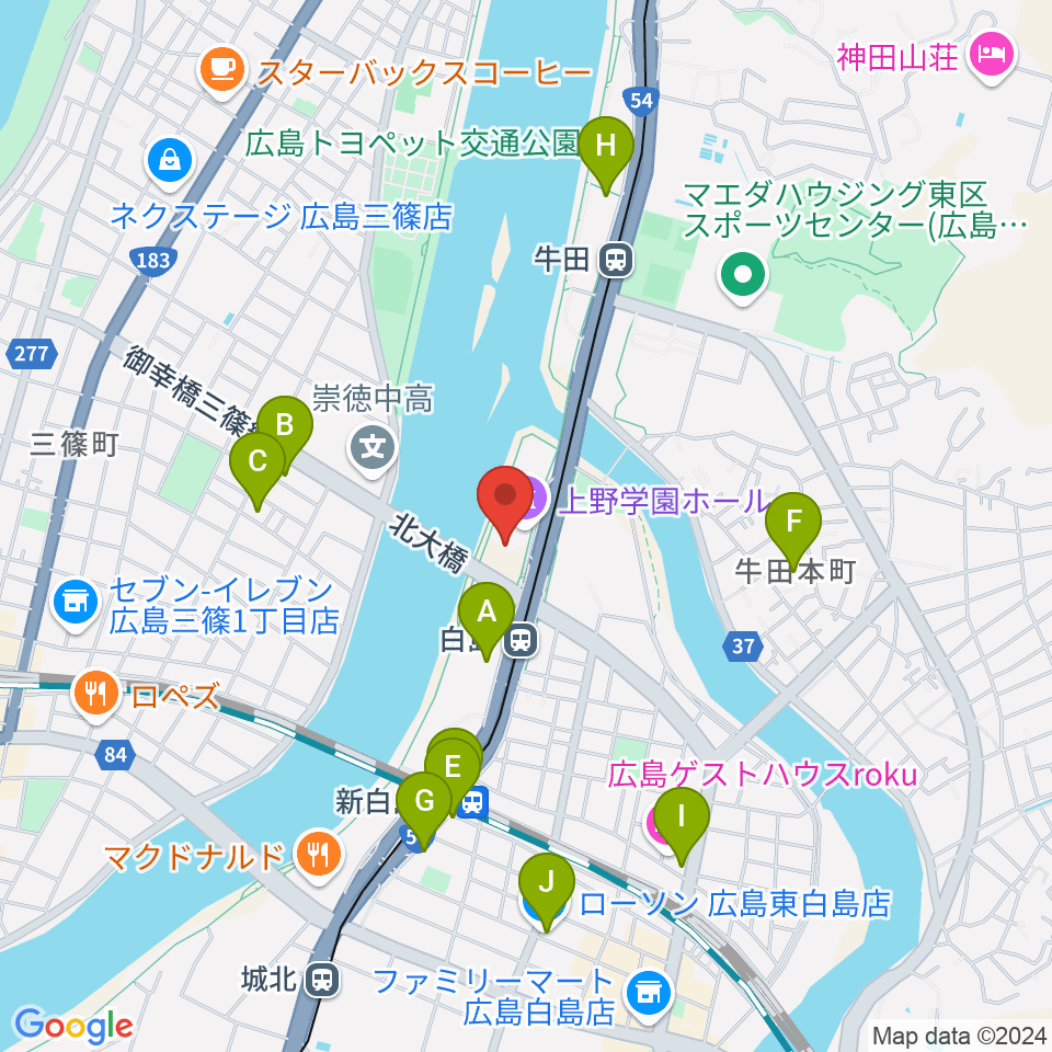 上野学園ホール周辺のコンビニエンスストア一覧地図