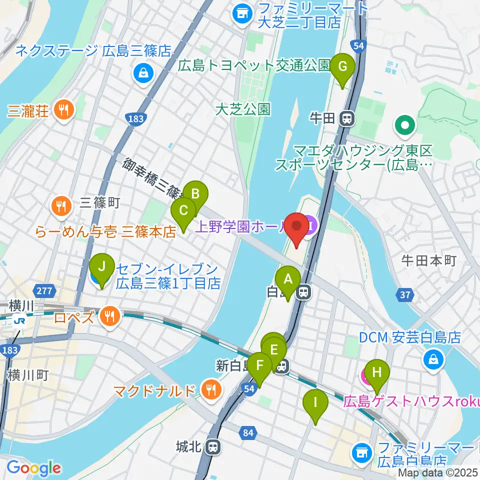 上野学園ホール周辺のコンビニエンスストア一覧地図