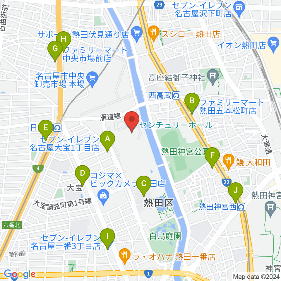 名古屋国際会議場センチュリーホール周辺のコンビニエンスストア一覧地図