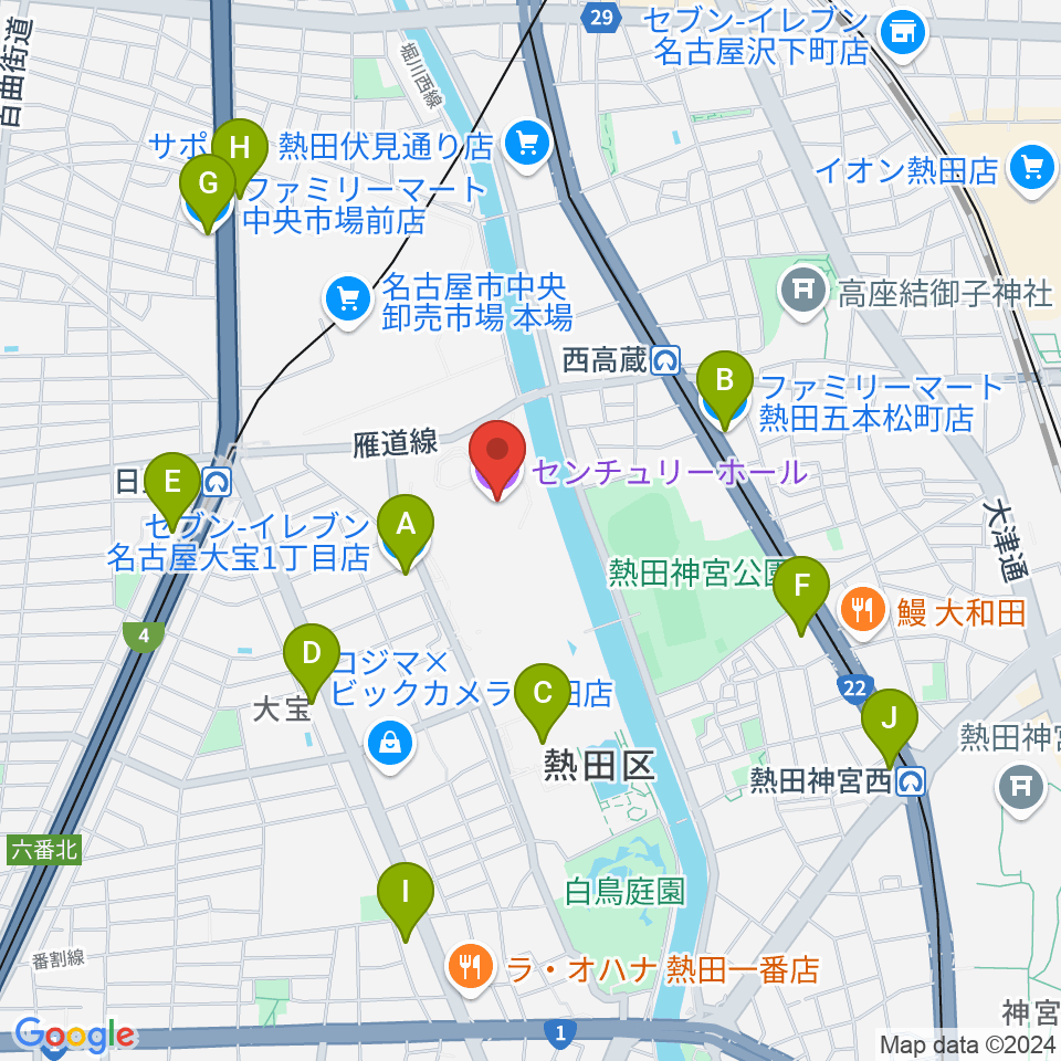 名古屋国際会議場センチュリーホール周辺のコンビニエンスストア一覧地図