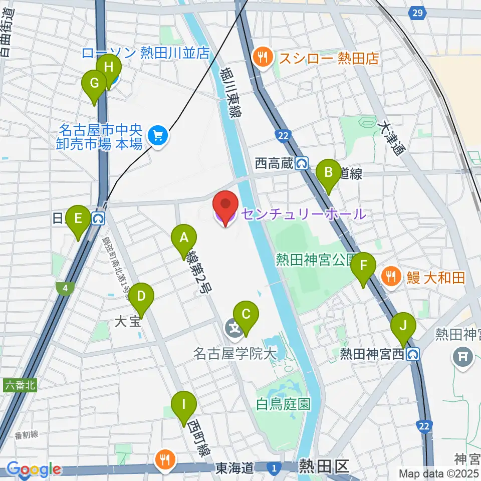 名古屋国際会議場センチュリーホール周辺のコンビニエンスストア一覧地図