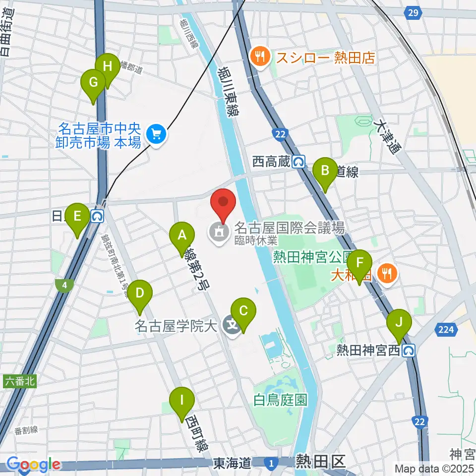 名古屋国際会議場センチュリーホール周辺のコンビニエンスストア一覧地図