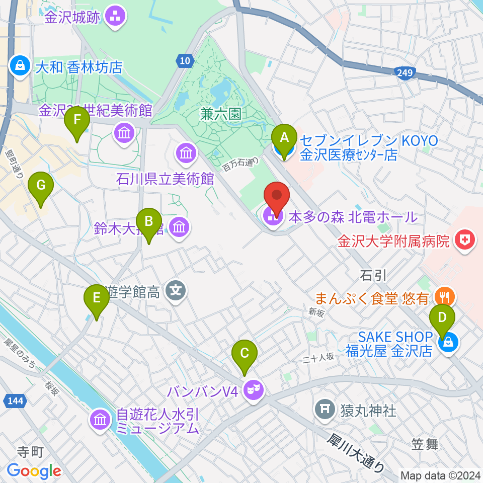 本多の森北電ホール周辺のコンビニエンスストア一覧地図