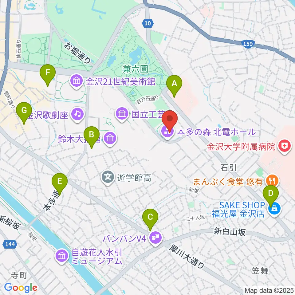 本多の森北電ホール周辺のコンビニエンスストア一覧地図