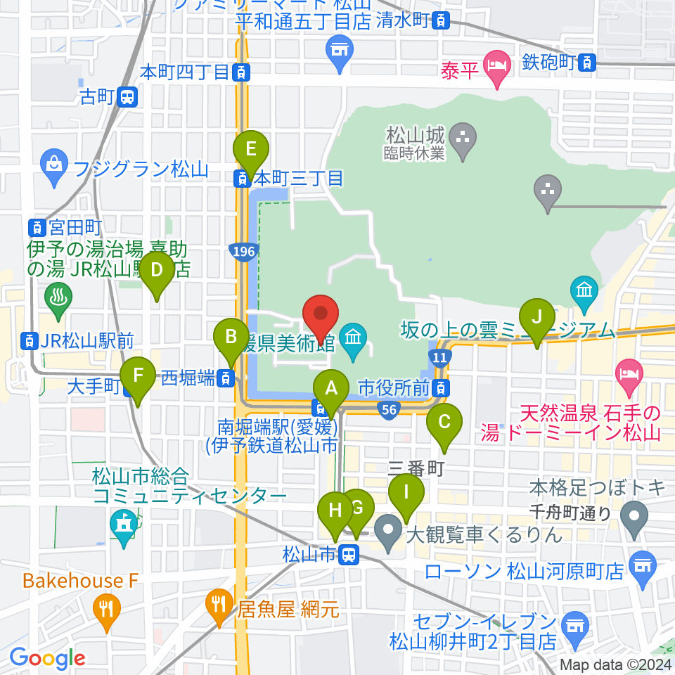 松山市民会館周辺のコンビニエンスストア一覧地図