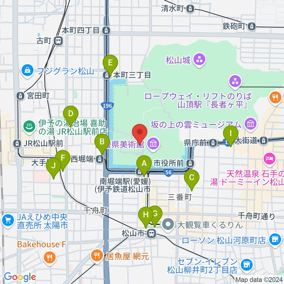 松山市民会館周辺のコンビニエンスストア一覧地図