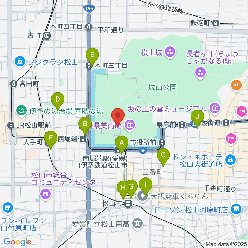 松山市民会館周辺のコンビニエンスストア一覧地図