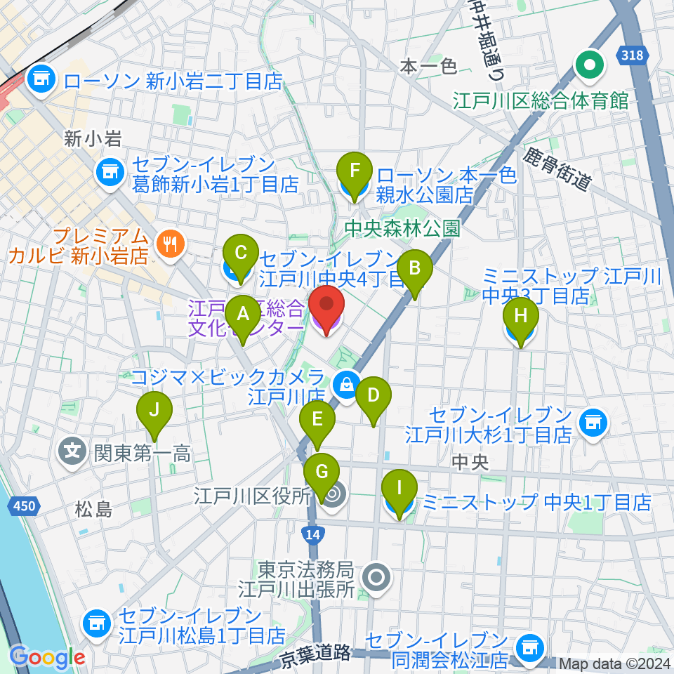 江戸川区総合文化センター周辺のコンビニエンスストア一覧地図