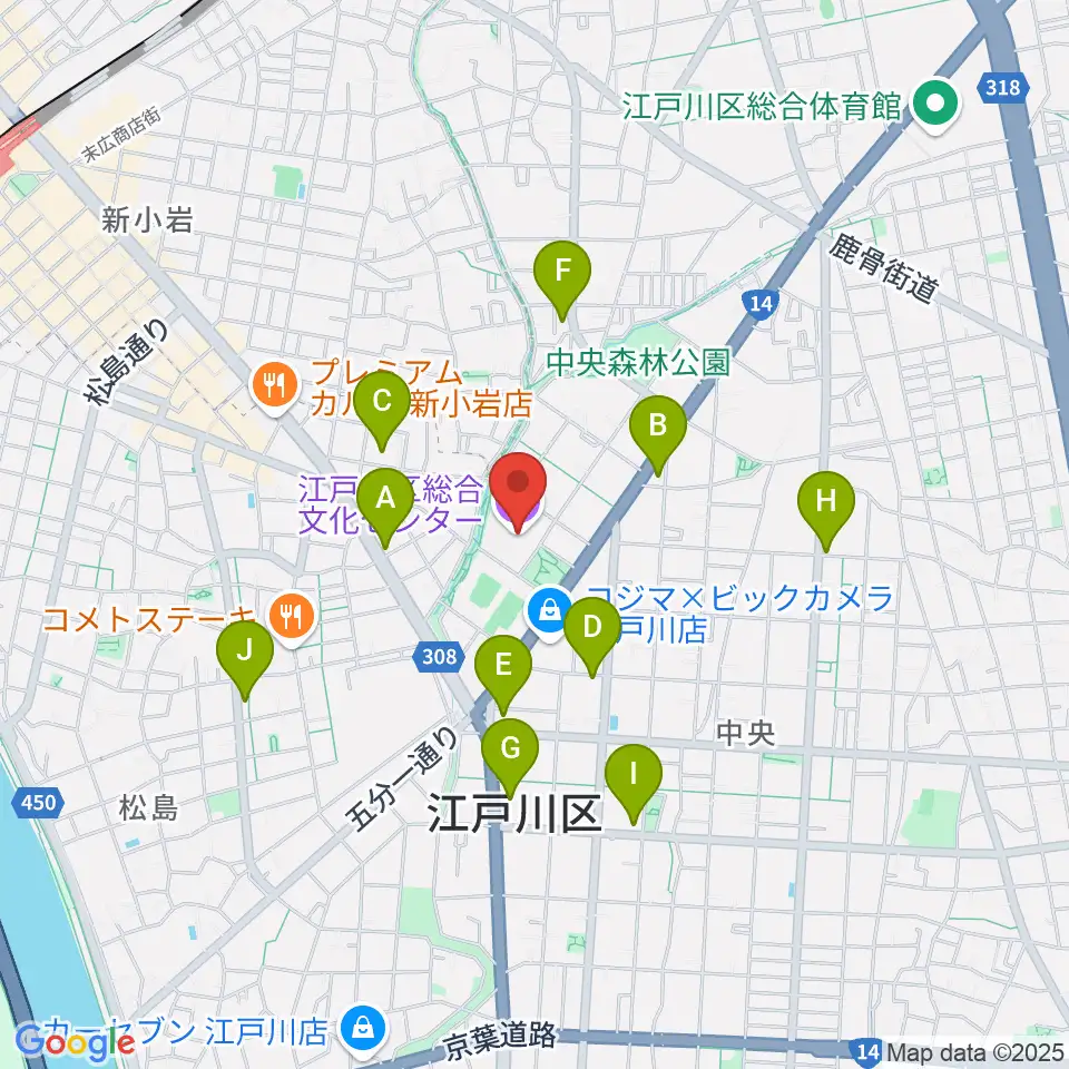 江戸川区総合文化センター周辺のコンビニエンスストア一覧地図
