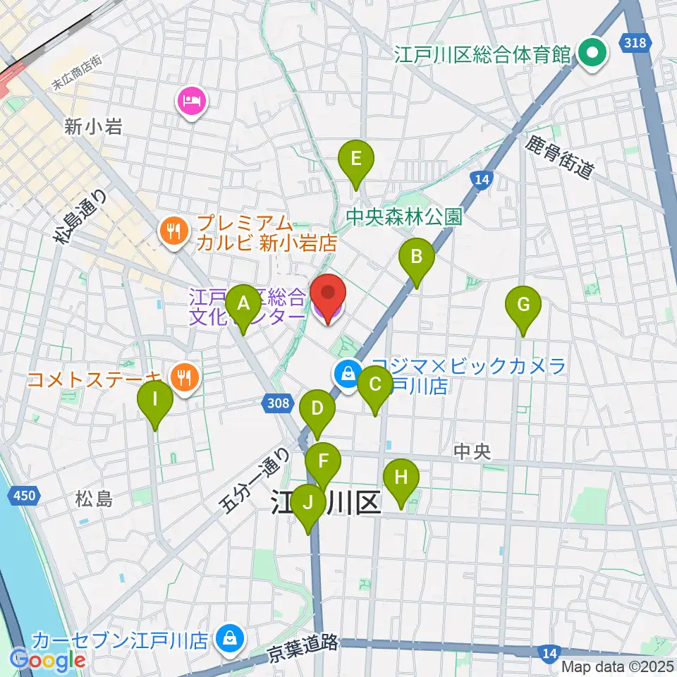江戸川区総合文化センター周辺のコンビニエンスストア一覧地図