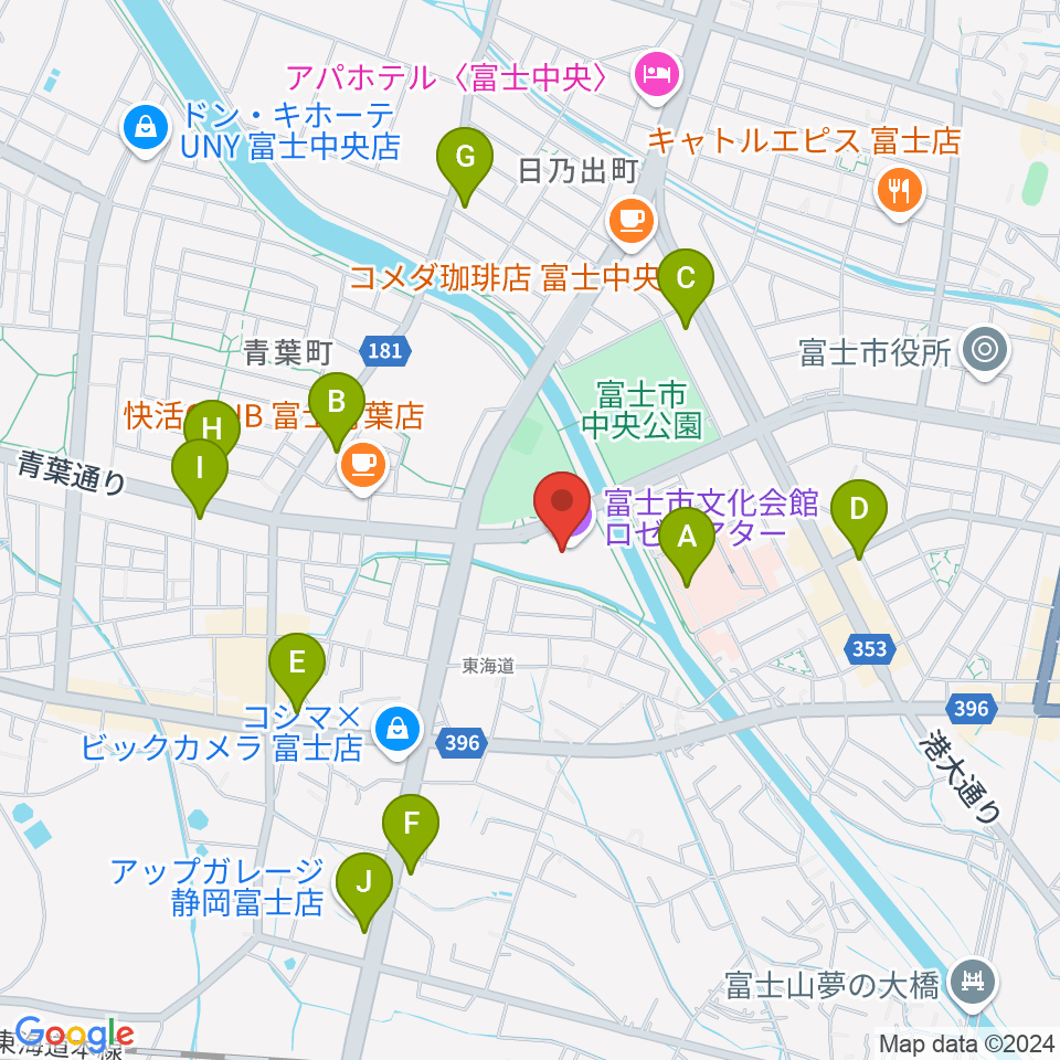 富士市文化会館ロゼシアター周辺のコンビニエンスストア一覧地図