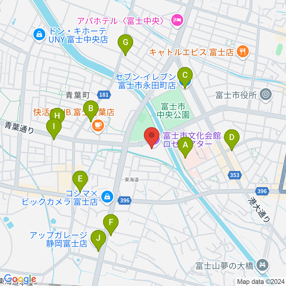 富士市文化会館ロゼシアター周辺のコンビニエンスストア一覧地図