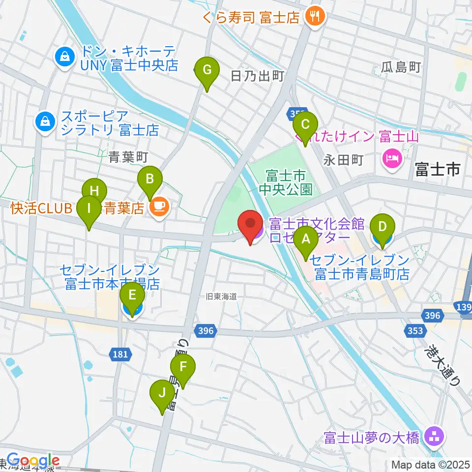 富士市文化会館ロゼシアター周辺のコンビニエンスストア一覧地図