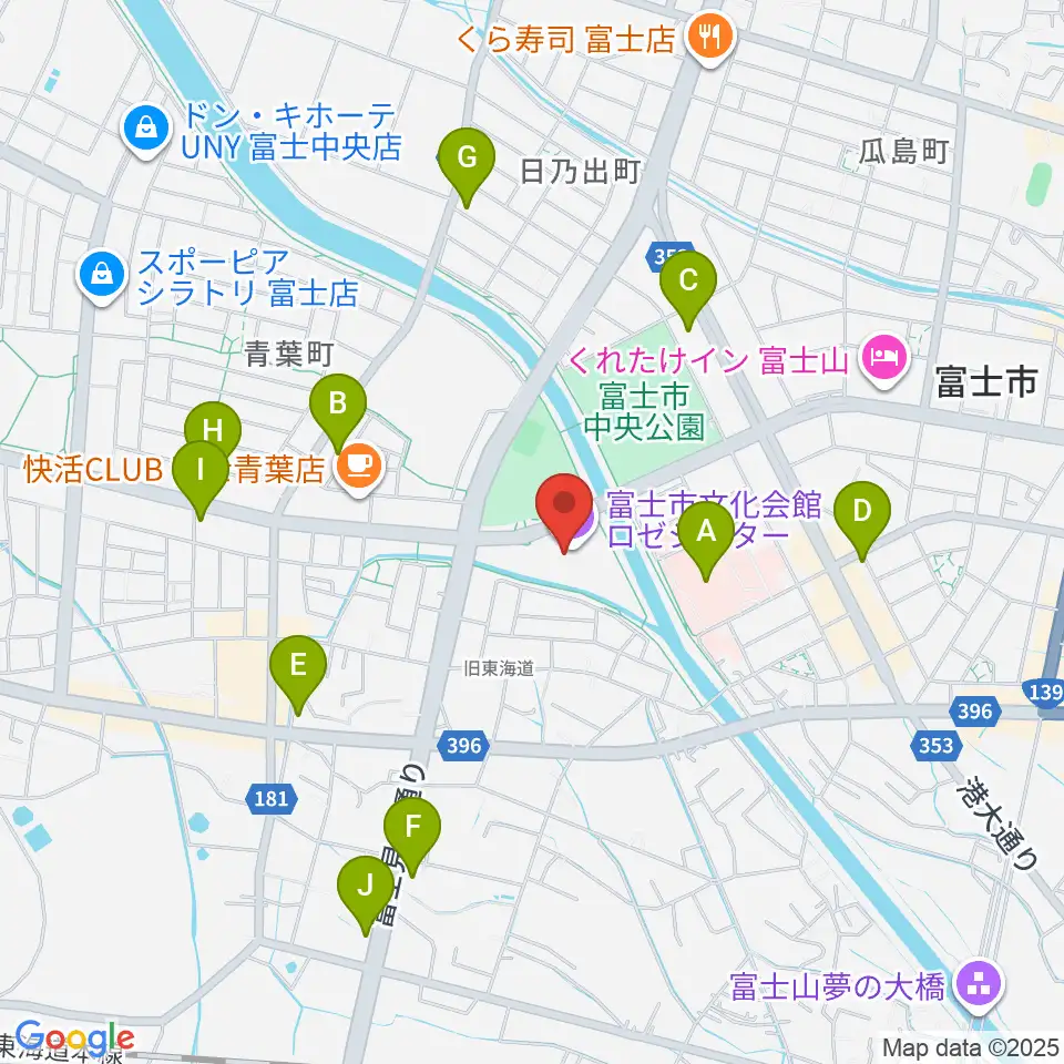 富士市文化会館ロゼシアター周辺のコンビニエンスストア一覧地図