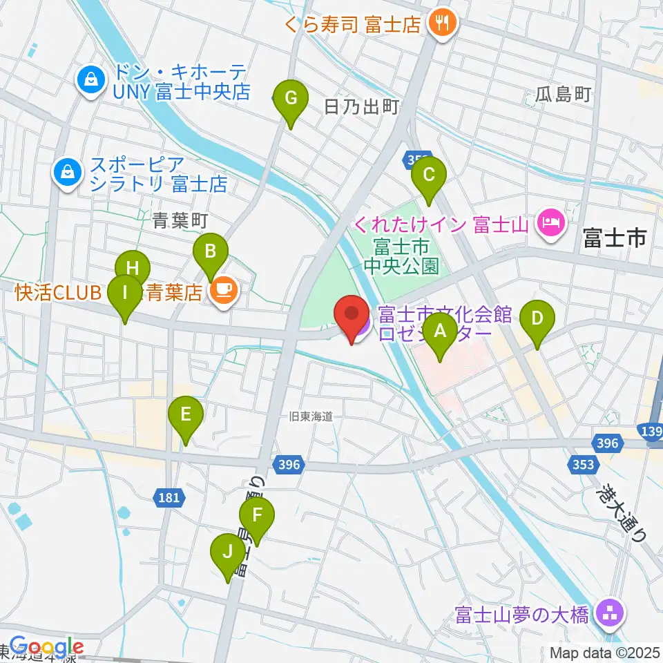 富士市文化会館ロゼシアター周辺のコンビニエンスストア一覧地図