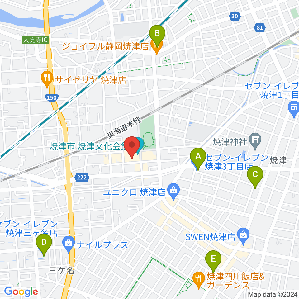 焼津文化会館周辺のコンビニエンスストア一覧地図